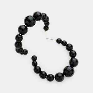 Black Ball Beaded 2" Cluster Round Hoop Earrings Disco Womens Fashion Jewelry